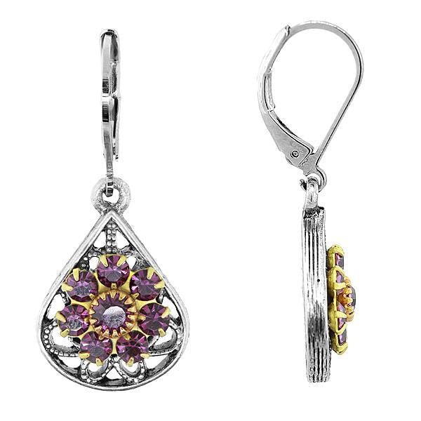 1928 Jewelry Flower Spirit Amethyst Crystal Cluster Drop Earrings