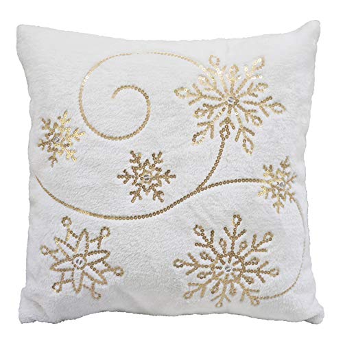 Comfy Hour Let It Snow Collection Winter Christmas Snowflake Accent Pillow Throw Pillow Fashionable Cushion, Soft Plush Surface, White and Gold, 18"x18", Polyester