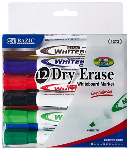 BAZIC Bright Color Chisel Tip Dry-Erase Markers (12/Box) (1272)