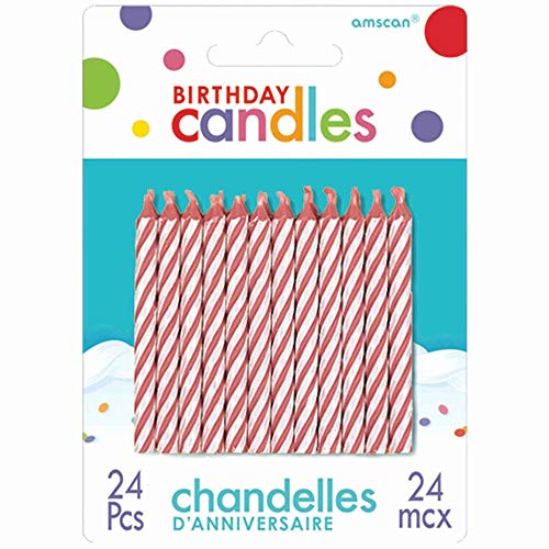 Amscan Pink Candy Stripe Spiral Birthday Candles | Pack of 24 |Party Supply