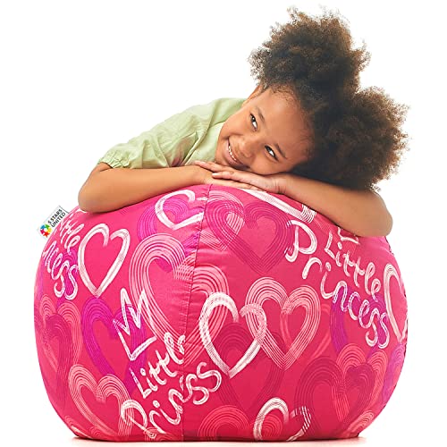 Malinad 5 STARS UNITED Stuffed Animal Storage Bean Bag ‚Äì Toy Storage Organizer and Bean Bag Chair for Kids Holds up to 90+ Plush Toys ‚Äì Cotton Canvas Bags Cover for Boys and Girls Ages 4-11, Pink Princess