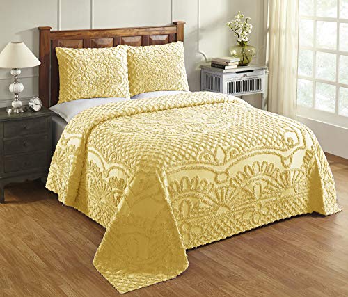 Better Trends Trevor Collection is Super Soft and Light Weight in Medallion Design 100% Cotton Tufted Unique Luxurious Machine Washable Tumble Dry, Queen Bedspread Set, Yellow