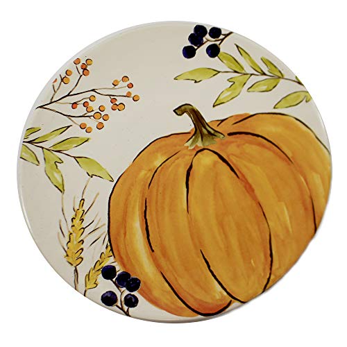 burton + BURTON 2031150 Thankful Harvest Pumpkin Plate, 12-inch Diameter, Ceramic