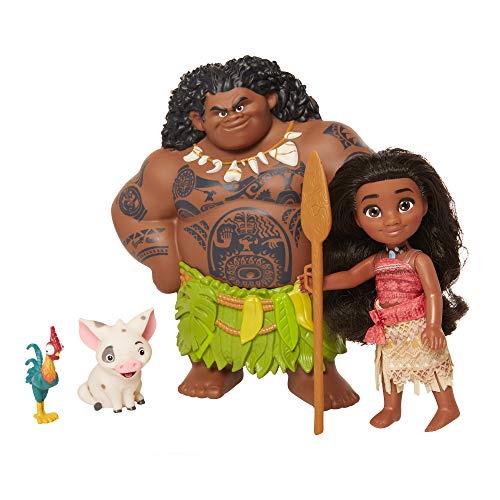 JAKKS Pacific Moana Disney Doll with Maui Demigod Doll Figure, 4 Piece Little Petite Story Telling Gift Set for Girls Ages 3 and Up