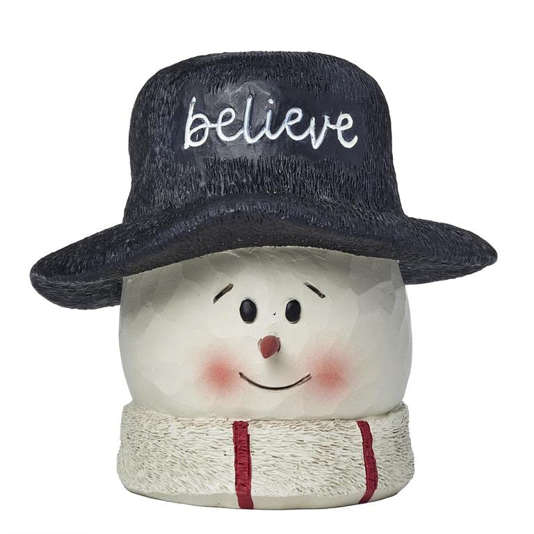 Blossom Bucket Snowman Head with Black Hat, Believe