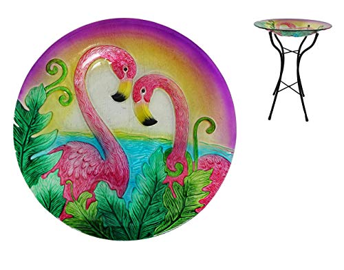 Comfy Hour Bird Meets Garden Bath Collection 23" Metal Art Flamingo Glass Top Birdbath Birdfeeder Garden D‚àö√ü‚âà‚àè‚Äö√Ñ¬∞cor