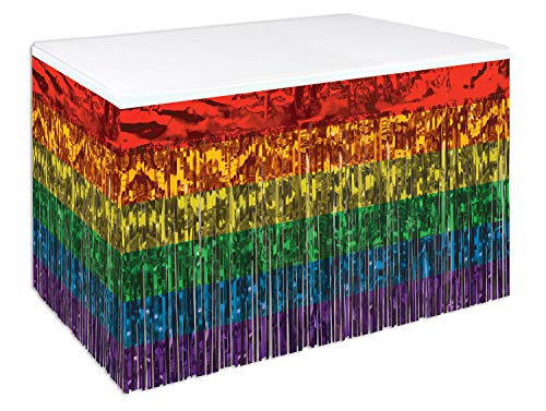 Beistle Metallic Plastic 1 Ply Rainbow Table Skirt Pride Decorations LGBQT Tableware, 30" x 14', Red/Orange/Yellow/Green/Blue/Purple