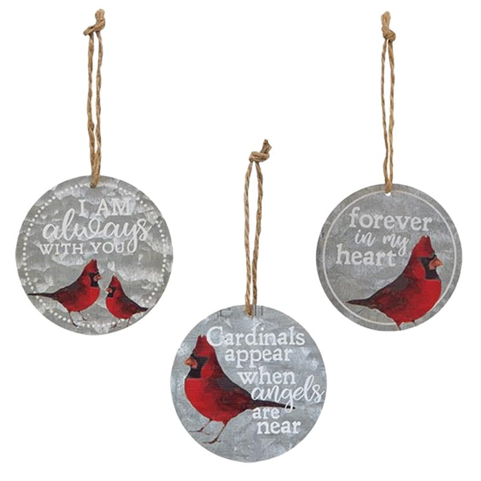 Cardinal Always with You Metal Christmas Ornaments - Set of 3 - Forever in My Heart, I Am Always with You, Cardinals Appear When Angels are Near - Metal Round 3.25 Diameter