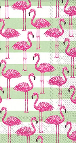 Boston International IHR Rosanne Beck Collections Guest Towel Buffet Paper Napkins, 8.5" x 4.5", Flamingo Stripe