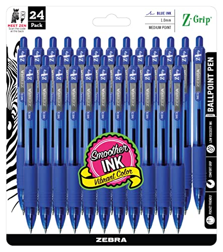 Zebra Pen Z-Grip Retractable Ballpoint Pen, Medium Point, 1.0mm, Blue Ink, 24 Pack (Packaging may vary)