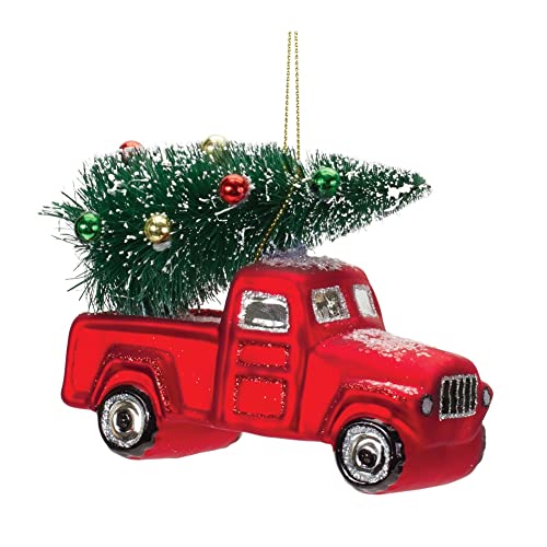 Melrose 86567 Truck with Tree Ornament, 4.25-inch Length, Glass