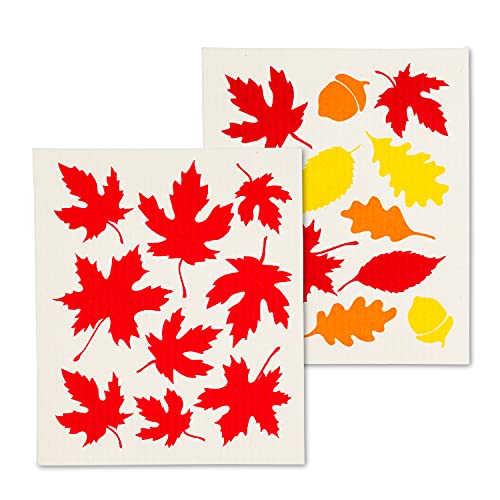 Abbott Collection  84-ASD-ABX-114 Autumn Leaves Dishcloths. Set of 2, Ivory/Red