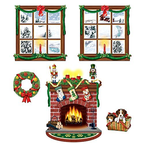 Beistle 5 Piece Printed Plastic Indoor Christmas Decorations Holiday Photo Booth Background, 15" - 49"