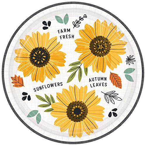 Amscan Sunflowers Design Round Paper Plates - 7" | Multicolor | Pack of 8