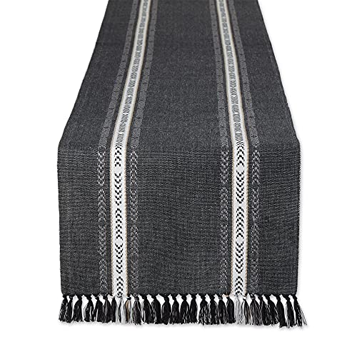 DII Design Everyday Collection, Fringed Stripe Tabletop, Table Runner, 14x72, Black
