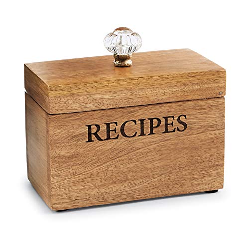 Mud Pie Door Knob Wood Recipe Box Set, box 4 1/2" x 6 1/2" | card 3 1/2" x 5 1/2", Mango Wood