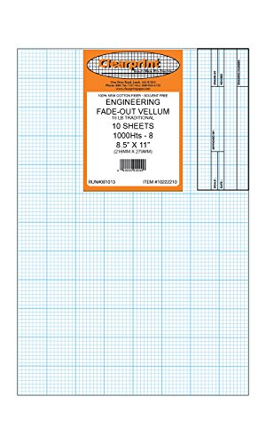 Chartpak Clearprint Vellum Sheets with Architect Title Block and 8x8 Fade-Out Grid, 8.5x11 Inches, 16 lb., 60 GSM, 1000H 100% Cotton, 10 Sheets/Pack, Translucent White (10222210)