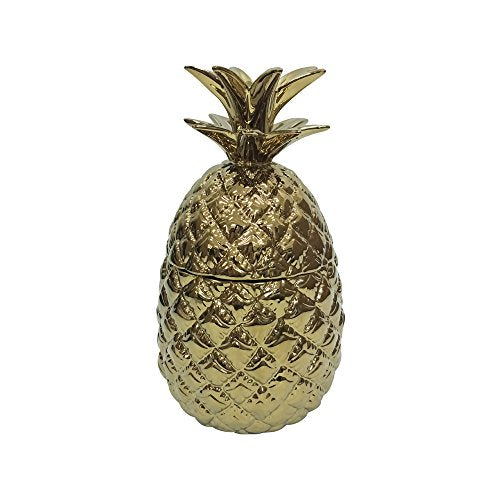 Comfy Hour Farmhouse Home Decor Collection 9" Pineapple Storage Jar Candy Jar Cookie Jar With Lid, High Gloss Gold Stoneware