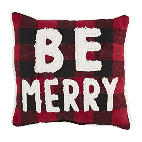 Mud Pie Fuzzy Christmas Throw Pillow, Be Merry, 18 x 18 inch, Cotton