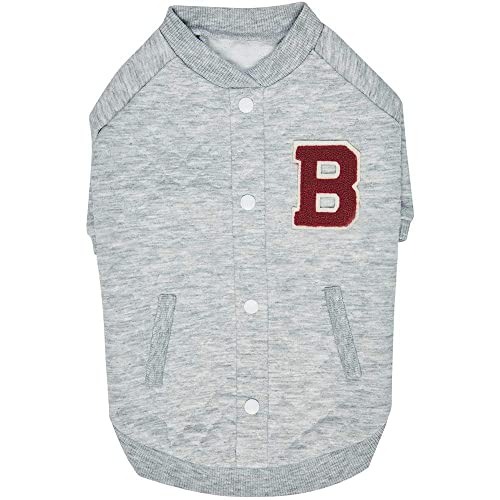 Blueberry Pet Soft & Comfy Baseball Fans Favorite Argyle Jacquard Pullover Dog Sweatshirt in Grey, Back Length 12", Pack of 1 Jacket for Dogs
