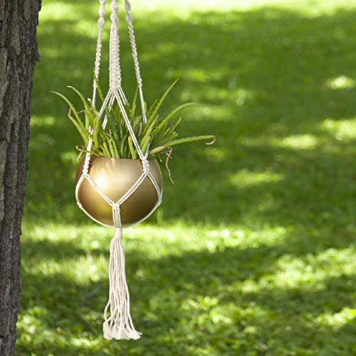 Foreside Home and Garden Macram√© Hanging Gold Metal Planter Pot
