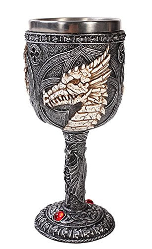 Pacific Trading Bone Dragon Fantasy Wine Goblet Chalice Medieval Stainless Steel Cup Insert New
