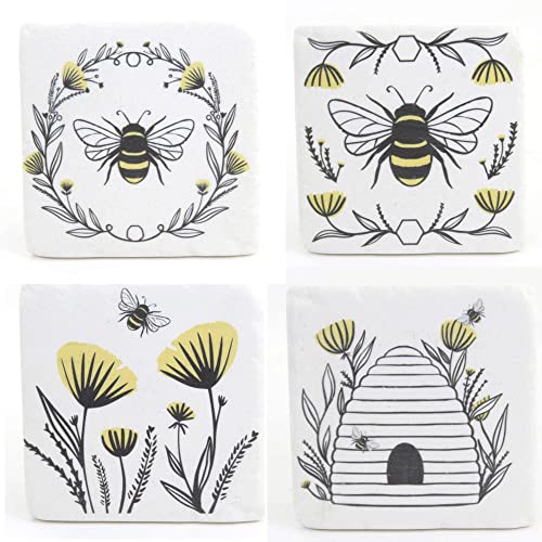 Ganz CB175338 Bee and Floral Coaster, Set of 4, 4-inch Square