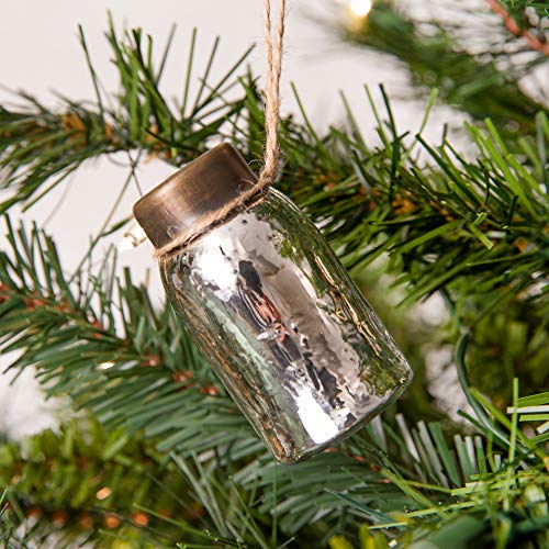 CTW Home Collection Glass Mini Mason Jar Hanging Christmas Ornament, Mercury Silver