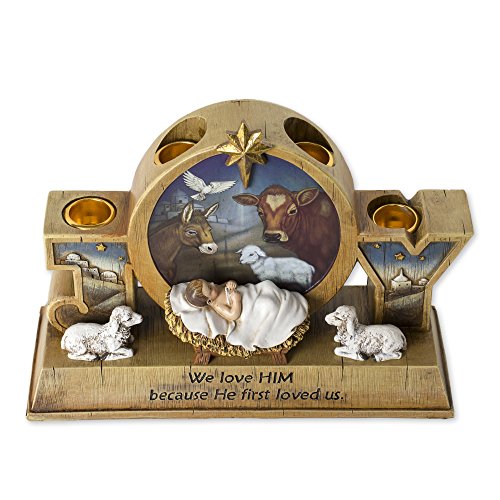 9"W Advent With Baby Candle Holder Box Without Batteries Candle by Roman