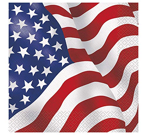 Unique Industries Unique USA Flag Luncheon Paper Napkins, 6.5" x 6.5", Multicolor