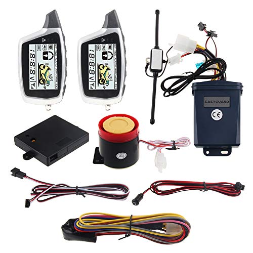 EASYGUARD EM212 2 Way Motorcycle Alarm System with LCD Pager Display Rechargeable Transmitter Built in Shock Sensor & Microwave Sensor Detecting DC12V