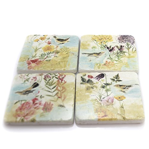 Manual Home & Garden BIRDS IN THE GARDEN COASTER SET Stone Summer Spring Rmcsbg