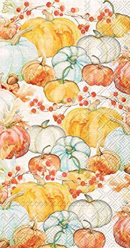 Boston International IHR 16-Count Guest/Dinner 3-Ply Paper Napkins, 8.5 x 4.5-Inches, Watercolor Pumpkins