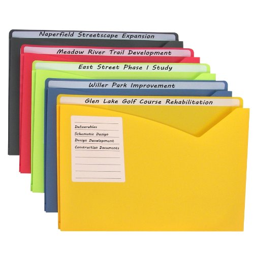 C-Line Write-On Polypropylene File Jackets, Assorted Colors, 8-1/2 x 11 Inches, 25 per Box (63060)