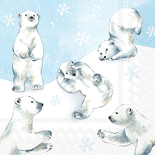 Boston International IHR Winter Holiday Christmas 3-Ply Paper Napkins, 20-Count Cocktail Size, Arctic- Ice Blue