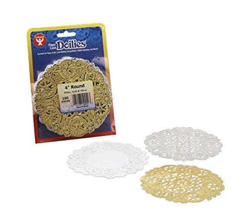 Hygloss Products, Inc DOILIES Assorted, 4-Inch, White/Gold and Silver