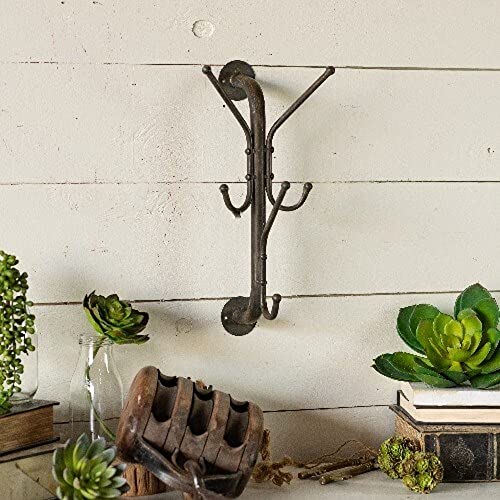 VIP Antique Style Wall Mounted Coat Hook Stationary Distressed Brown Triple Hook Hanger