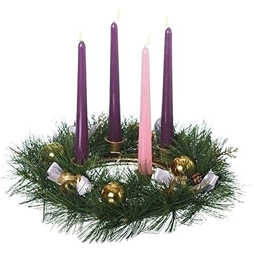 Roman Golden Pine Cone And Purple Ribboned Christmas Advent Wreath