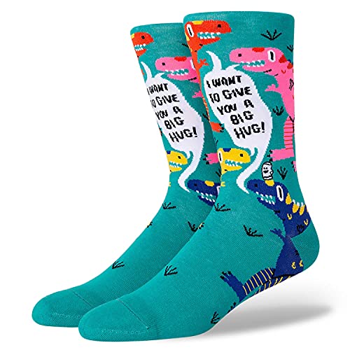 InStitches BooSocki Big Hug Thank You Cute Dino Dinosaur Unisex Crew Sock, Medium