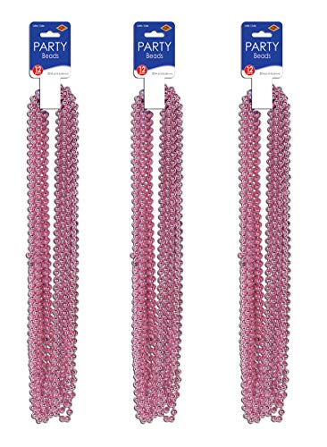 Beistle Small Round Plastic Necklaces 36 Piece Baby Shower Party Supplies Mardi Gras Favors Birthday Beads, 33", Pink