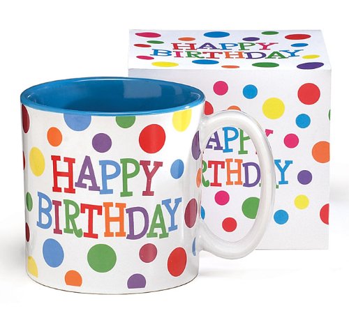 burton + BURTON "Happy Birthday" Polka Dot Mug Ceramic Bright Colors!
