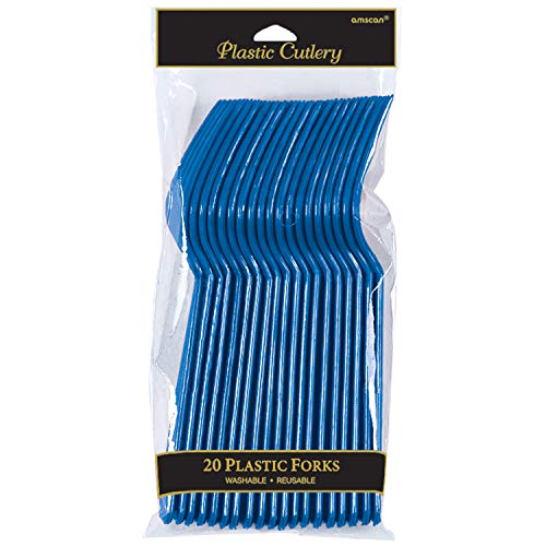Amscan Premium Plastic Disposable-Forks, 20 pieces, Bright Royal Blue