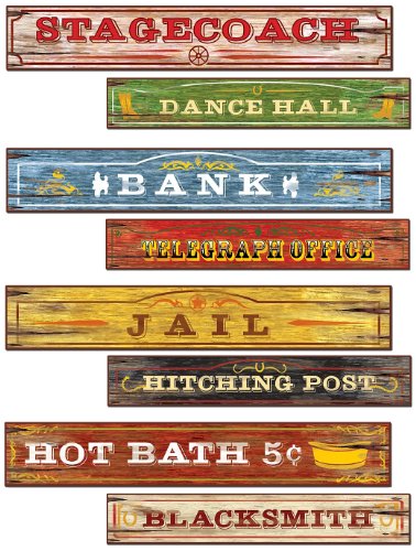 Beistle Western Street Sign Cutouts, One Size, Multicolored