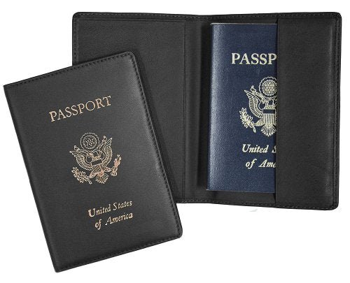 Royce Leather Passport Holder and Travel Document Organizer in Leather, Black 1, One Size