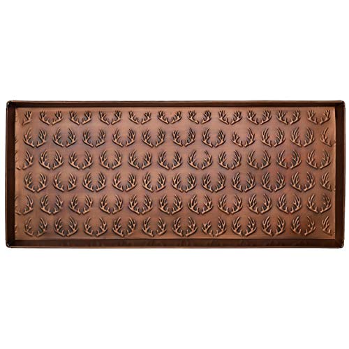 Larry Traverso Antlers Pattern Metal Boot-Tray, 30 x 13 inches, Antique Copper Finish
