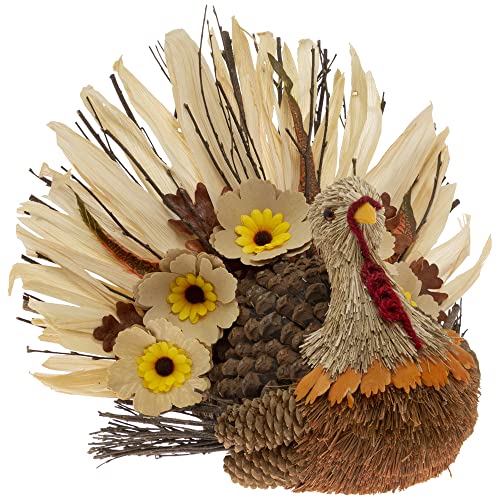 Boston International Fall Autumn Harvest Thanksgiving Tabletop Turkey Figurine Decoration, 10-Inches, Jasmine Sunflower Turkey