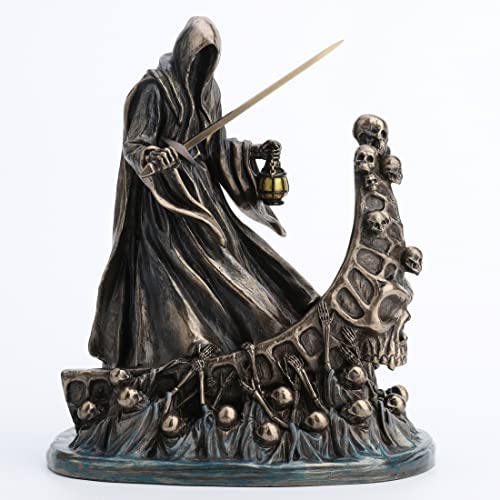 Veronese Design 7 7/8 Inch Tall Dark Messenger and The Ferry of The Damned Resin Sculpture Bronze Finish Grim Reaper Statue