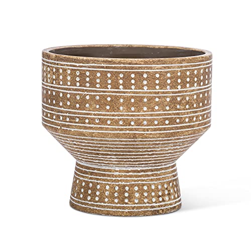 Abbott Collection  27-DOMINO-869-LG Large Dotted Pedestal Planter, Brown/White