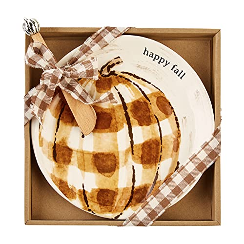 Mud Pie Harvest Cheese Set, plate 8 1/2" dia | spreader 6 1/4", Pumpkin