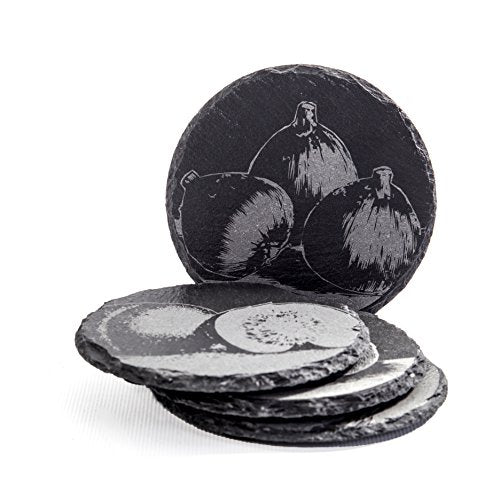 BIA Cordon Bleu Savoir Faire 4-Inch Round Slate Coasters, Set of 4, Assorted Designs, Gift Boxed
